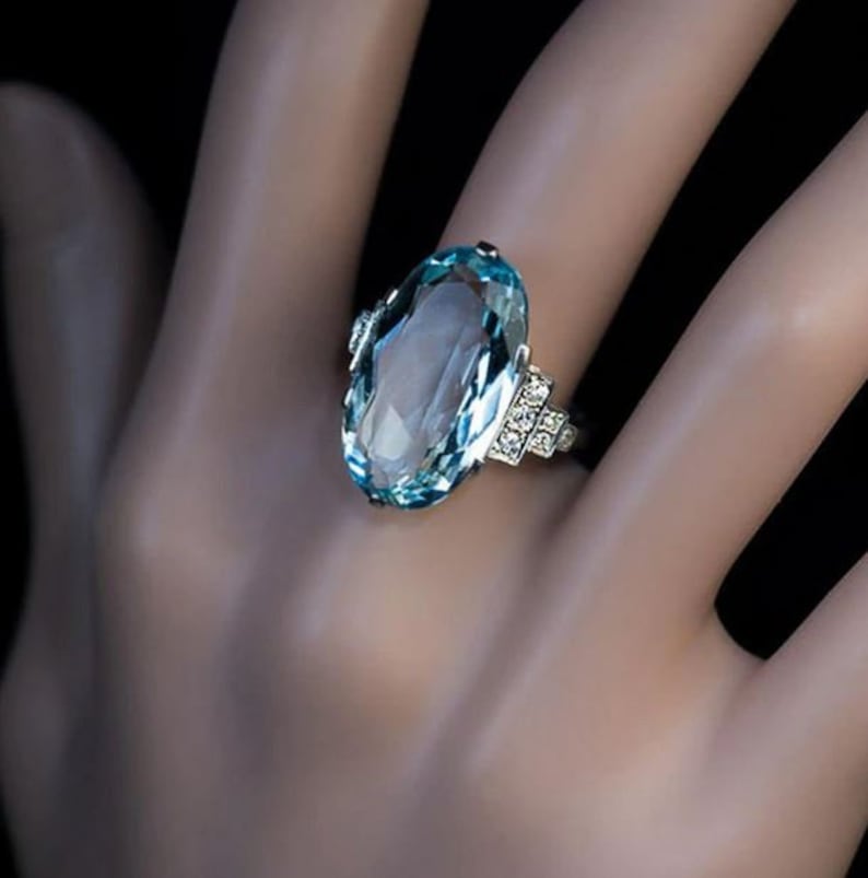 Sky Blue Ring Prong Setting Ring. Rings For Women Engagement Ring Blue Ring Wedding Ring Love Ring Sky Blue Oval Ring