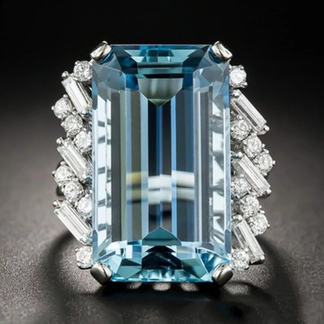 Blue Topaz Women Ring Large Rectangle Gemstone Ring - Etsy