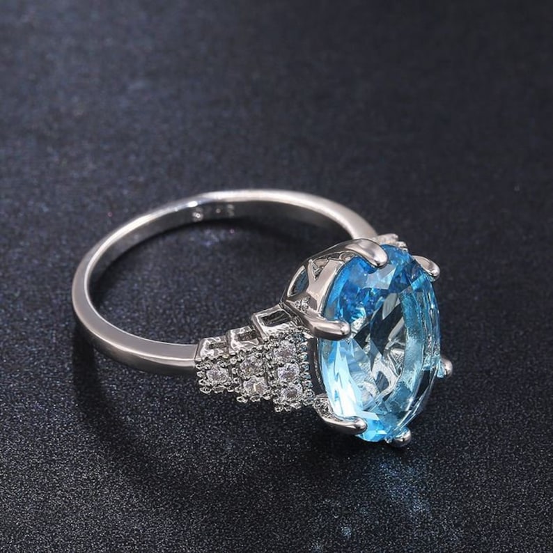 Sky Blue Ring Prong Setting Ring. Rings For Women Engagement Ring Blue Ring Wedding Ring Love Ring Sky Blue Oval Ring