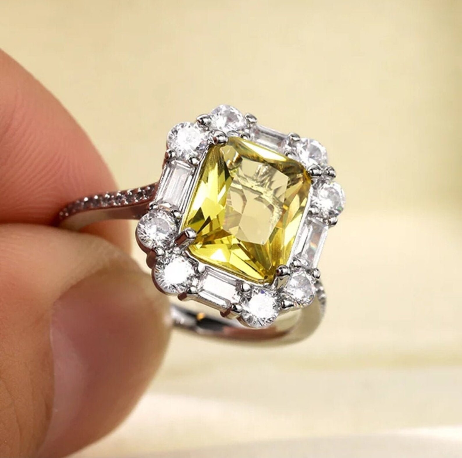 Yellow Stone Ring Cubic Zircon Ring Dainty Ring Etsy