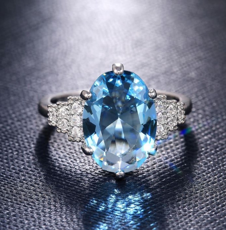 Sky Blue Ring Prong Setting Ring. Rings For Women Engagement Ring Blue Ring Wedding Ring Love Ring Sky Blue Oval Ring