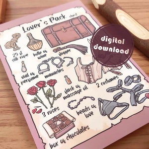 Contenu du pack Lover's - Hommage artisanal à Scanlan - Carte de référence de l'aide visuelle - Téléchargement numérique - Compagnon d'inventaire D&D