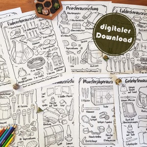 Deutsch DND Abenteuerausrüstung | Malvorlagen | digitalizador Baixar | Conjunto com 8 etapas iniciais oficiais para compatibilidade com D&D 5e