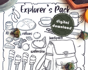 Explorer&#39;s Pack | Visual Aid Coloring Page | Digital Download | D&D 5e Compatible