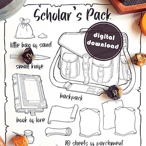 Scholar&#39;s Pack | Visual Aid Coloring Page | Digital Download | D&D 5e Compatible