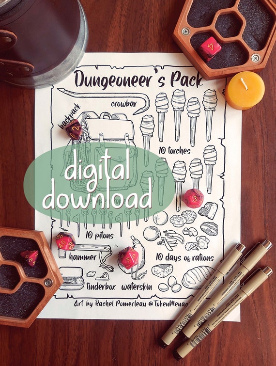 What's in the Dungeoneer's Pack Visual Aid Etsy UK