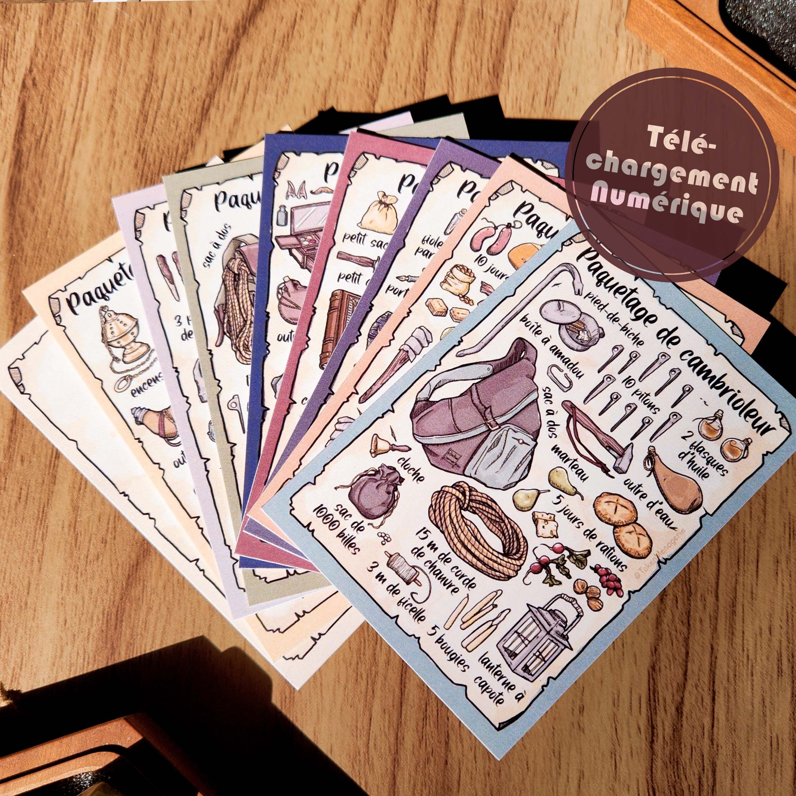 FRANCAIS Paquetages d'Équipment DND | Ensemble de Cartes de Référence et Aides Visuelles | Téléchargement Numérique | Compatible pour D&D 5e