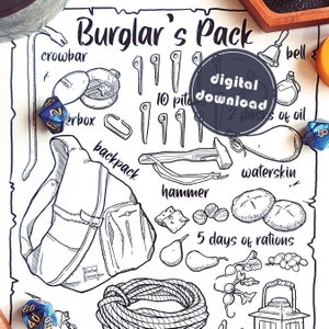 Burglar&#39;s Pack | Visual Aid Coloring Page | Digital Download | D&D 5e Compatible