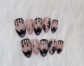Ohh Bats press on nails, luxury nails, halloween nails, spooky nails, custom press on nail kit, gel nails, fake nails, ghost nails