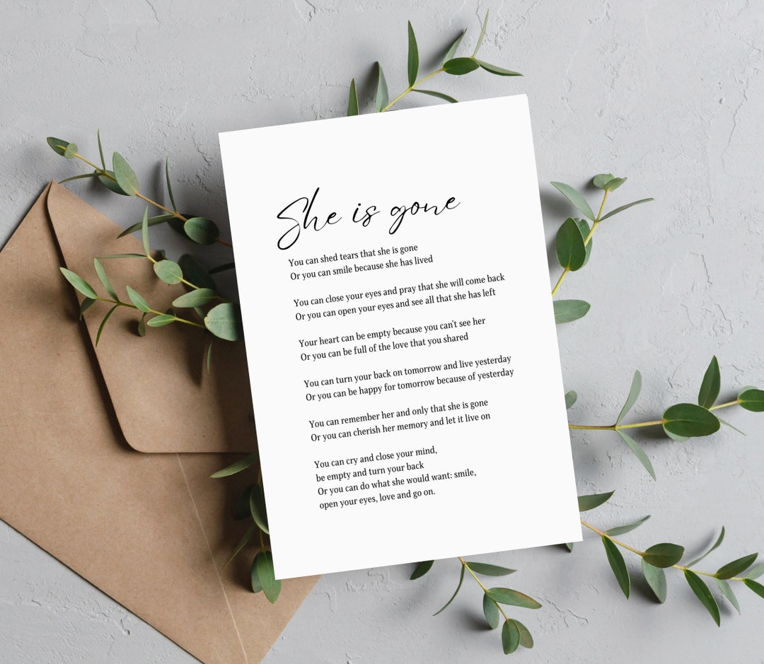 She is Gone David Harkins Poem Funeral Grief Etsy