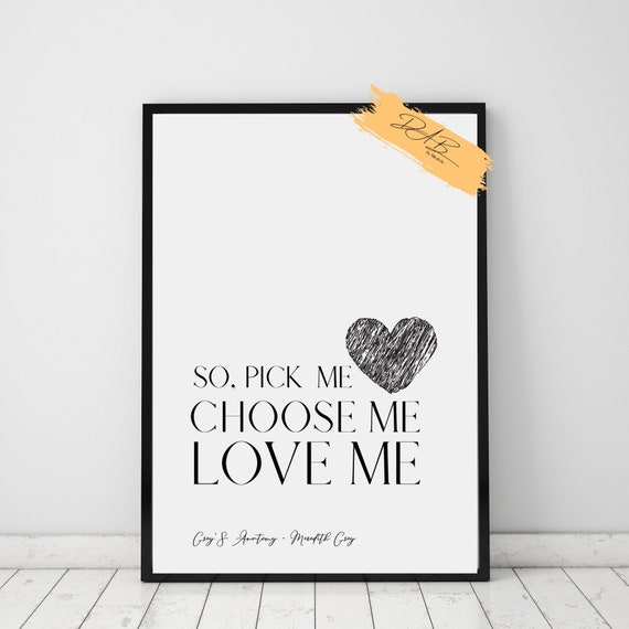 Printable Pick Me Love Me Meredith Grey Greys Anatomy Wall Etsy