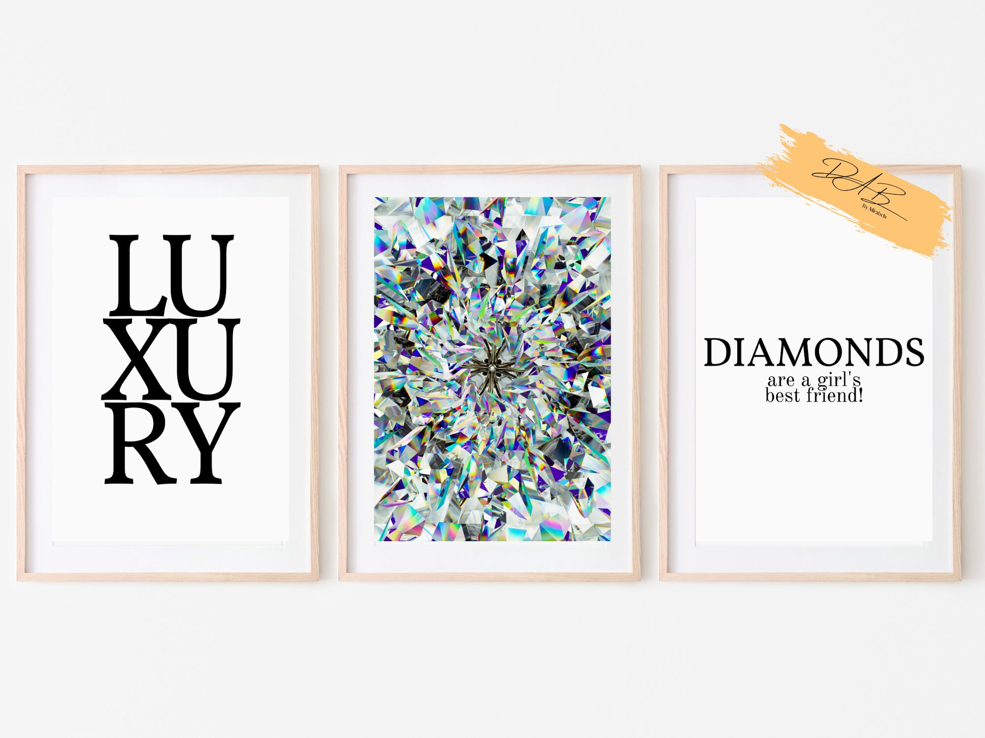Luxury wall art set of 3 posters diamonds luxury art Etsy
