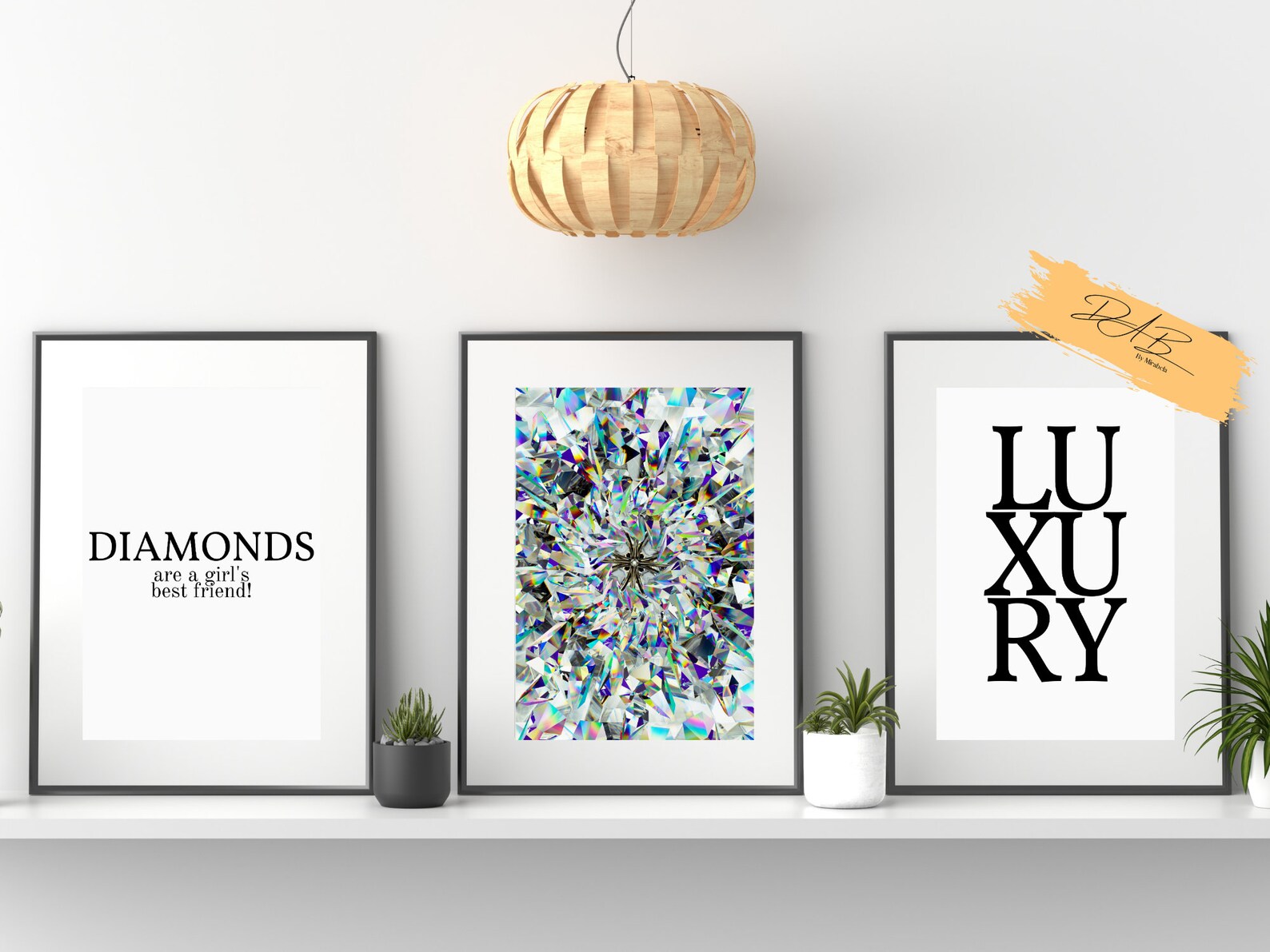 Luxury wall art set of 3 posters diamonds luxury art Etsy