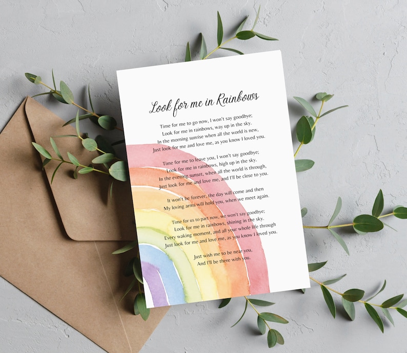 Look for Me in Rainbows Funeral Poem Memorial Gift Loved Etsy