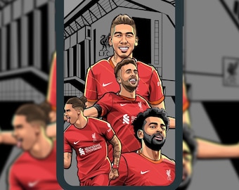 Liverpool 2022-2023 Phone Wallpaper Art (5 WALL PAPERS) featuring Mo Salah, Darwin Núñez, Diogo Jota and Firmino