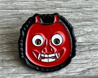 Oni Mask/ Orgre mask emoji pin, soft enamel. Stocking stuffer fun jacket accessory