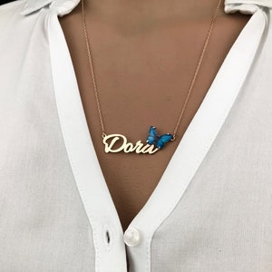 Christmas Gift Butterfly Necklace,Dainty Butterfly Necklace with name in Silver, Minimalist Necklace, Delicate Name Necklace,Thanksgiving