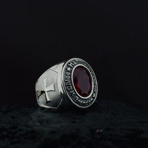Personalized 18K Gold Bishop Ring With Cross & Gemstone – Custom Name ...