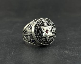 Seal of Solomon-ring voor mannen, sterlingzilveren talisman-sieraden, bescherming zegelring, esoterische spirituele gave, islamitische kalligrafiering
