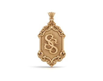 Custom Monogram Initial Necklace 925 Sterling Silver, Vintage Baroque Monogram Pendant, Personalized Letter Medallion Gift for Her Women