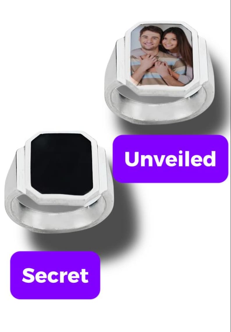 Heat Reveal Photo Ring, Secret Image Memorial Ring, Custom Hidden ...