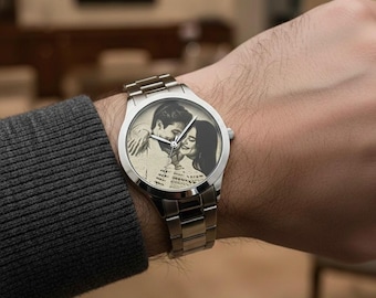 Personalisierte Fotouhr, individuell gravierte Bilduhr, Edelstahl-Fotouhr, Weihnachtsgeschenk für Ihn Sie