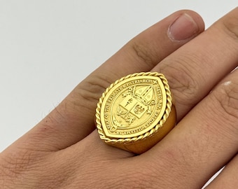 Diseño de sello episcopal personalizado, sello chapado en oro con sello personalizado y borde trenzado, joyería para el clero episcopal, oro o plata de 18 quilates.