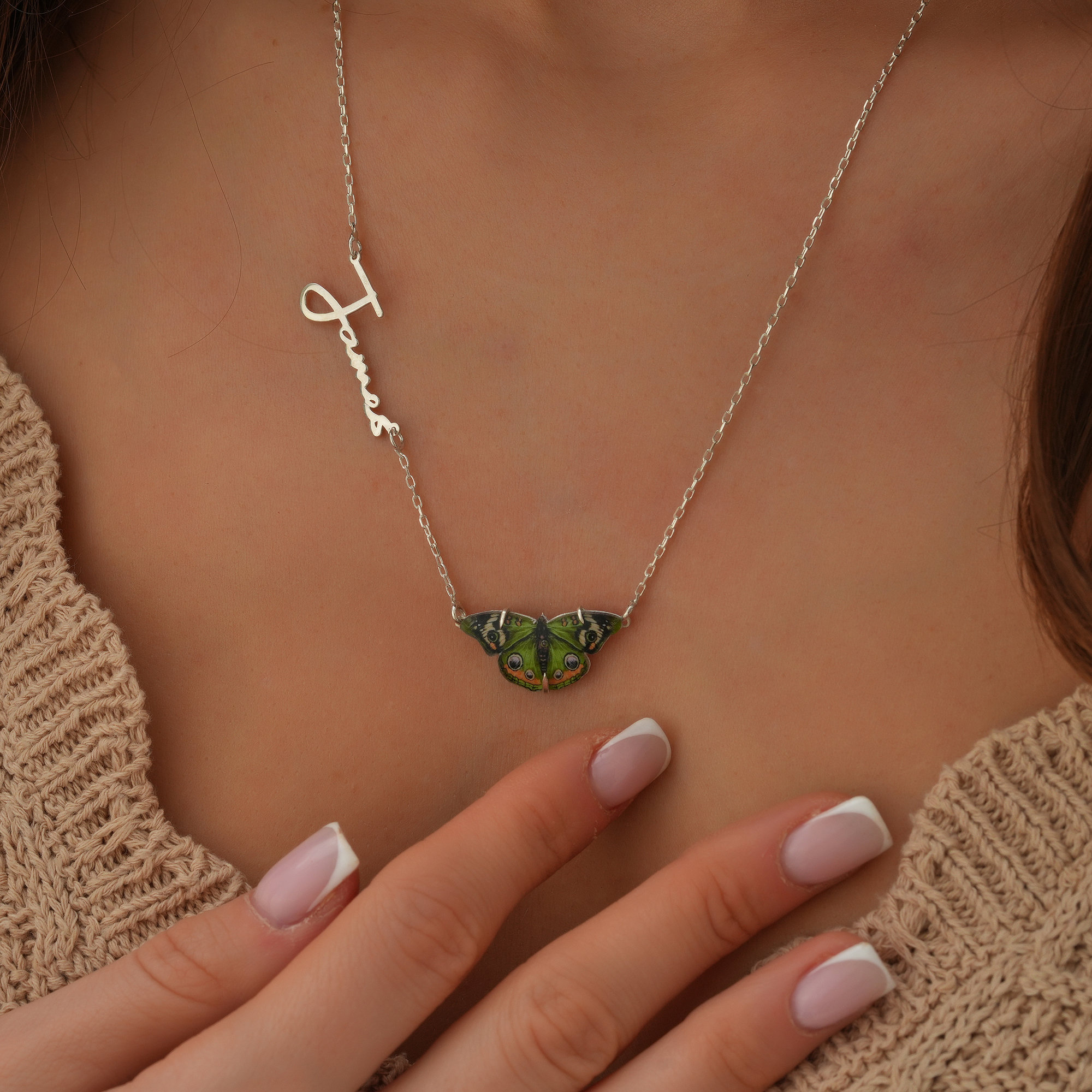 Personalized Name Butterfly Necklace, Sterling Silver Jewelry, Dainty Letter Pendant, Christmas Day, Gift for Her, Red/Green/Blue Butterfly