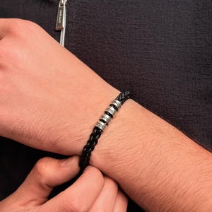 Personalized Mens Woven Leather Bracelet, Custom Couple Bracelet, Adjustable Bracelet, Christmas Father&#39;s Day Gift for Dad Boyfriend Husband