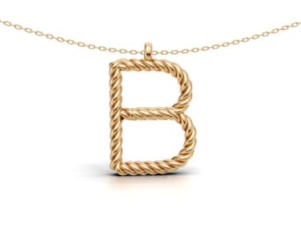 Gold Rope Initial Necklace, Twisted Letter Pendant, Personalized Initial Jewelry, Dainty Custom Alphabet Charm, Minimalist Gift for Her