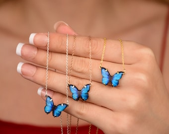 925 Sterling Silver Butterfly Necklace in Blue Colour,Personalized Jewelry, Personalized Gift, Personalized Necklace,Mom gift Christmas gift
