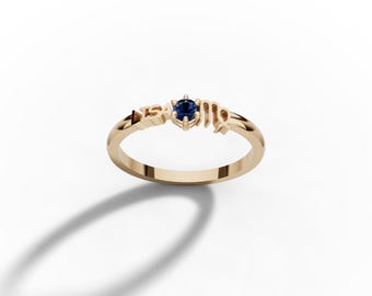 Custom Name Virgo Ring with Blue Sapphire Birthstone, Personalized Zodiac Name Ring 14K Gold, September Birthstone Ring, Gift for Her