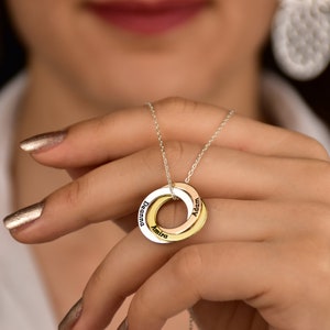Collar con anillo personalizado, collar con nombre delicado, collar con nombre para mamá, collar con 3 anillos, collar con cadena de anillo de boda, collar con anillo de oro rosa