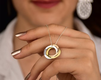 Personalized Ring Necklace, Dainty Name Necklace, Name Necklace Mom, 3 Ring Necklace, Wedding Ring Chain Necklace, Rose Gold Necklace Ring