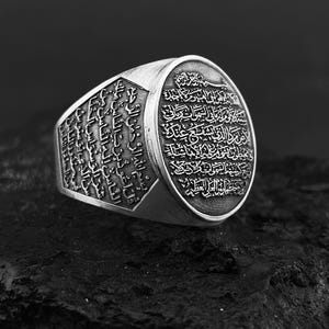 Aangepaste sterlingzilveren ring met Ayat Al-Kursi, Al-Falaq, An-Naas-gravure, Salomonszegel, beschermende koranverzen sieraden, Ayatul Kursi