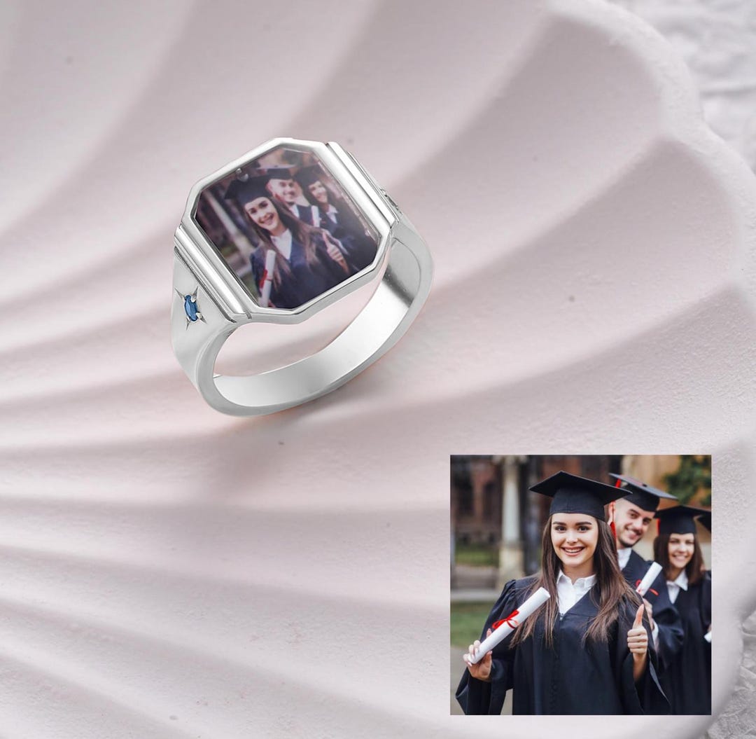 Custom Photo Graduation Ring With Birthstone,college Graduate Gift for ...