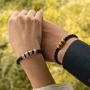 Personalized Mens Woven Leather Bracelet, Custom Couple Bracelet,Adjustable Engraved Bracelet,Fathers Day Gift for Him Dad Boyfriend Husband