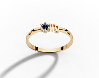 Custom Zodiac Ring with Birthstone, Personal Birthstone Zodiac Sign Ring, Personalized Gold Astrology Ring, Dainty Birthday Gift for Her