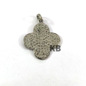 Pave Diamond Clover Pendant In Sterling Silver, Pave Diamond Pendant, Pave Diamond Clover Charm, Pave Diamond Jewelry, Clover Size 24X20mm