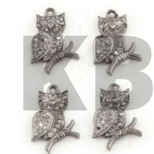 Pave Diamond Owl Pendant In 925 Sterling Silver, Pave Diamond Owl, Pave Diamond Pendant, Diamond Owl Pendant, Pendant Size-14X8mm