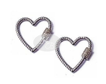 1 pc Carabiner Clasp, New Design Heart Screw Clasp, Pave Diamond Heart Screw Lock, Sterling Silver Clasp, Diamond Pendant, Diamond Jewelry