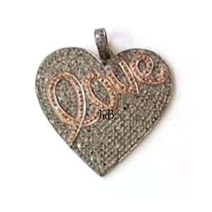 1 Pc Pave Diamond Heart Pendant, Heart Charm, Pave Diamond Heart with Love Pendant, 925 Sterling Silver Pave Diamond Pendant Diamond Jewelry