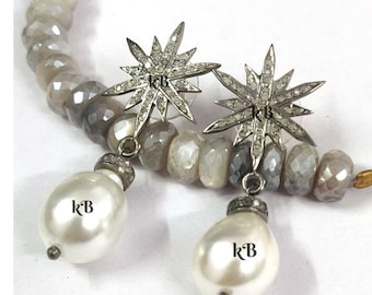 Orecchini pendenti con perle e diamanti a forma di stella: orecchini pendenti in argento sterling 925