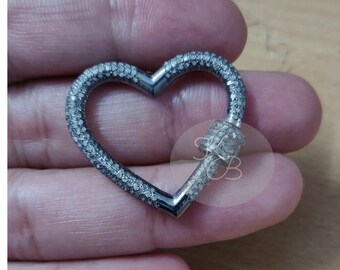 Serrure mousqueton cœur pavé de diamants : fermoir à vis en argent sterling
