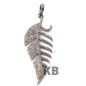 Pave Diamond Feather Pendant In 925 Sterling Silver, Pave Diamond Leaf Pendant, Pave Diamond Jewelry, Pave Diamond Feather, Handmade Jewelry