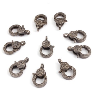 Pave Diamond Lobster Clasp: Sterling Silver Round Lock (17mmx10mm)