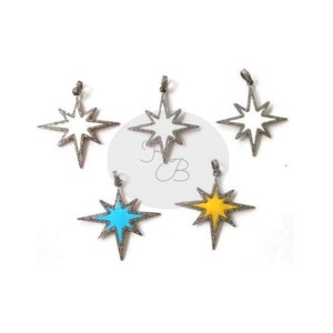 1 Pc Pave Diamond White Enamel Star Pendant, Pave Diamond Enamel Pendant, Pave Diamond Pendant, Enamel Star Pendant, Diamond Jewelry