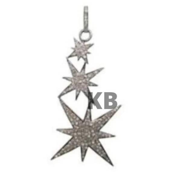 Pendentif à breloque étoile en diamant pavé Pendentif vintage en argent 925 avec étoile en diamant. - En vente sur France