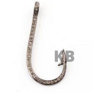 Pave Diamond Hook Pendant In 925 Sterling Silver, Diamond Hook Pendant, Hook Pendant Size 35X17mm, Pave Diamond Jewelry, Hook Charm Pendant
