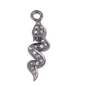 Pave Diamond Snake Pendant In 925 Sterling Silver, Pave diamond Pendant, Pave Diamond Snake Charm, Diamond Snake Size 28X9mm, Handmade Charm